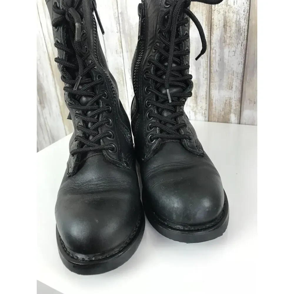 VINTAGE Harley Davidson Black Leather Combat Boots Lace Zip Up 5 Oil Resistant